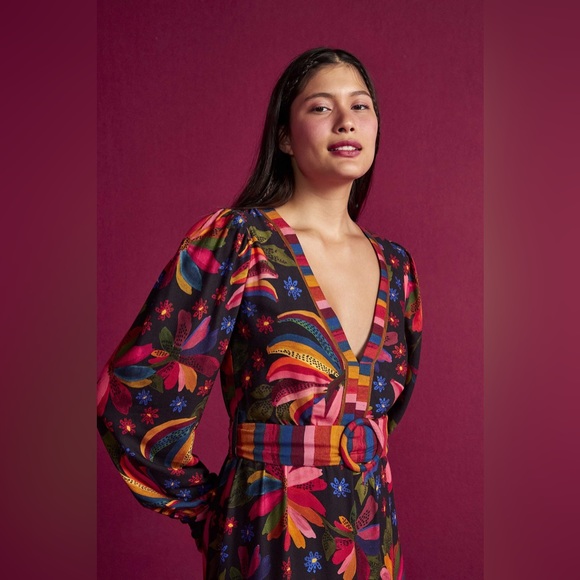 NWOT Farm Rio Black Banana Sky Maxi Dress Size Small - Picture 5 of 10